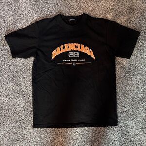 Balenciaga men’s Black Tee with classic Orange Arch Logo